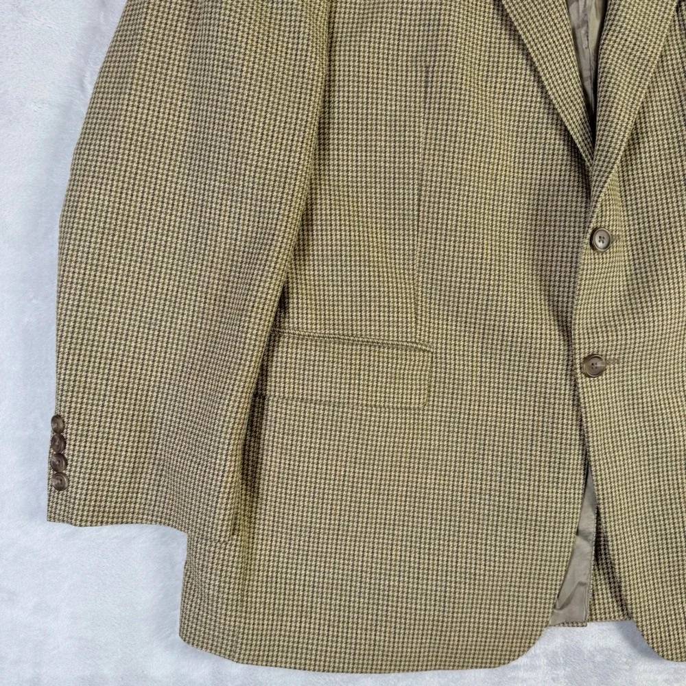 Lauren Ralph Lauren Blazer Mens 46R Tan Brown Silk Wool Houndstooth Sport Coat